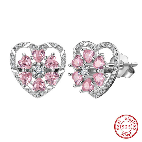 Sterling Silver Heart-Shaped CZ Earrings