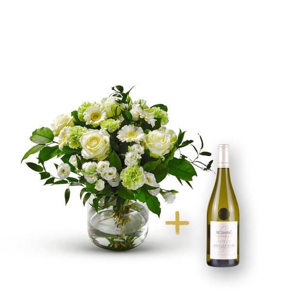 Stylish white bouquet with Pouilly Fume