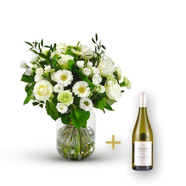 Stylish white bouquet with Pouilly Fume