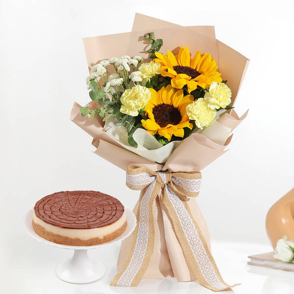 Sunshine Blooms And Cheesecake Duo