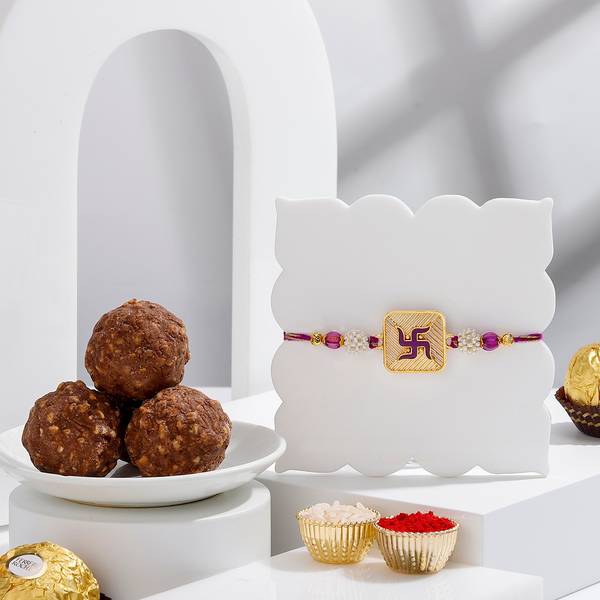 Swastik Rakhi With Chocolates
