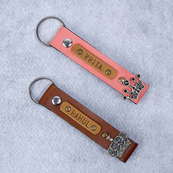 Tan And Peach Couple Keychains - Personalized - Set Of 2