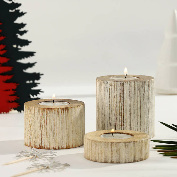 Tea-light Candles with Wooden Pillar Holders