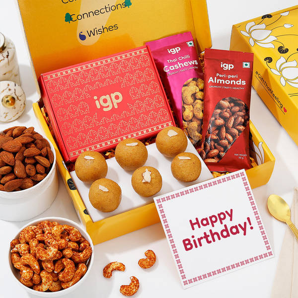 Tempting Beasn Laddoos And Dry Fruits Birthday Hamper