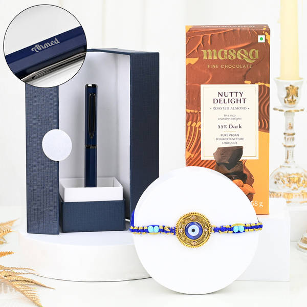 Thoughtful Personalized Evil Eye Rakhi Gift Hamper