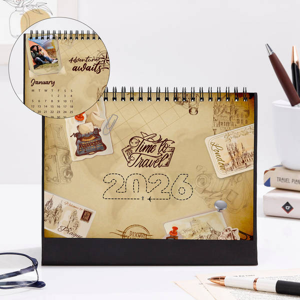 Time To Travel - Personalized 2026 Desk Calendar