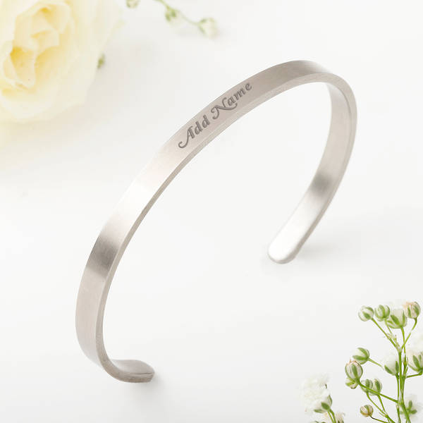 Timeless Radiance - Personalized Silver Cuff Bracelet For Women