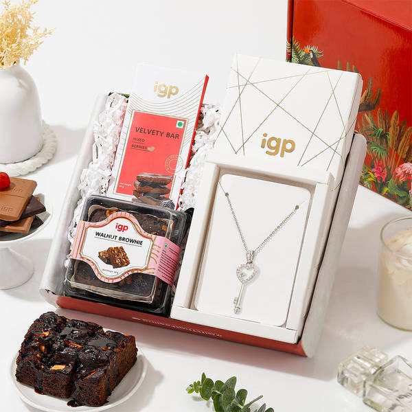 Timeless Silver Heart Pendant And Sweet Treats Hamper