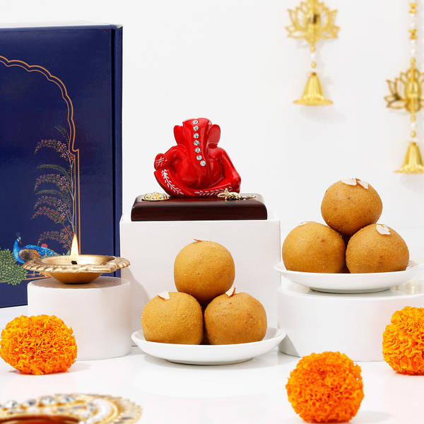 Traditional Crimson Red Ganesha Idol Hamper