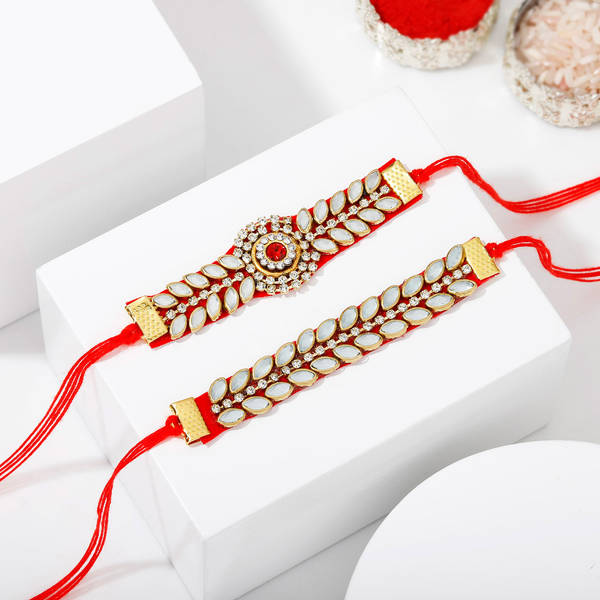 Traditional Kundan Work Bhaiya Bhabhi Rakhis