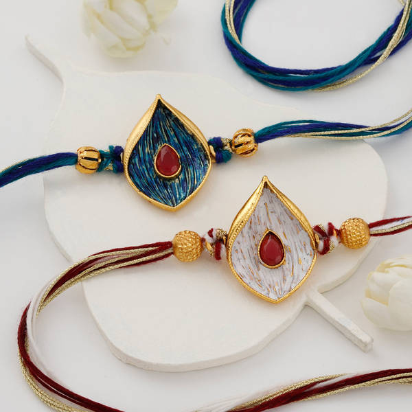 Traditional Meena Work Tilak Rakhi Set Of 2