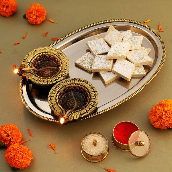 Traditional Thali with Kaju Katli