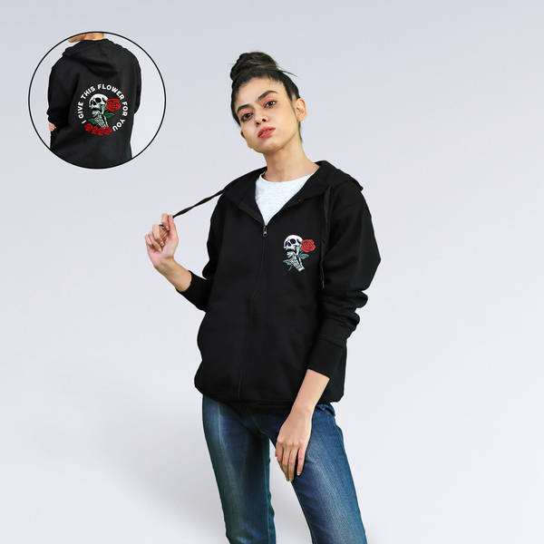 Uber Cool Black Skull Print Hoodie