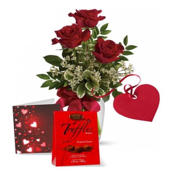 Valentine's Day Red Roses with Belgian Truffles