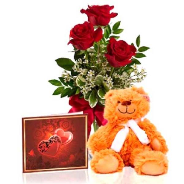 Valentine's Day Roses & Teddy Surprise