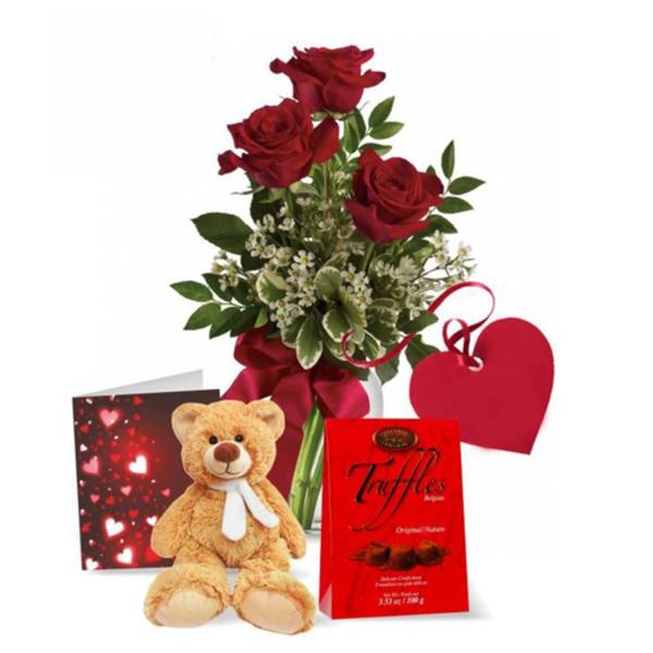 Valentine's Day Roses, Teddy & Truffles Hamper
