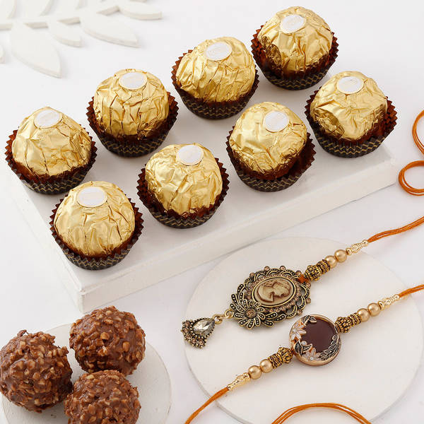 Victorian Bhai Bhabhi Rakhi With Ferrero Rocher Chocolates