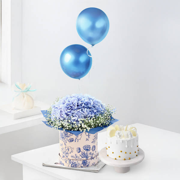 Vivacious Blue Balloons Arrangement And Cake Combo