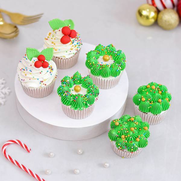Whimsical Christmas Cupcakes - Set Of 6