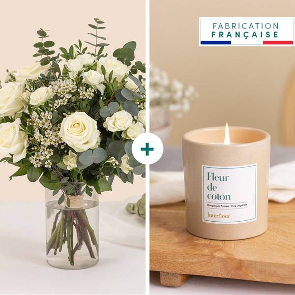 White and green bouquet and candle - Vert coton