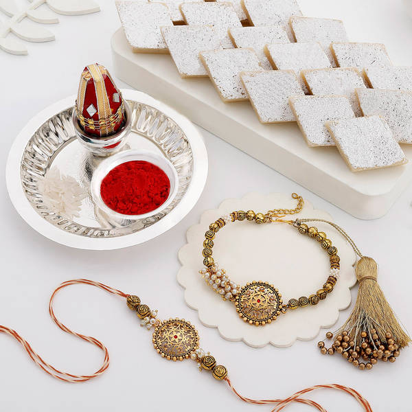 Wholesome Happiness Bhaiya Bhabhi Rakhi With Kaju Katli