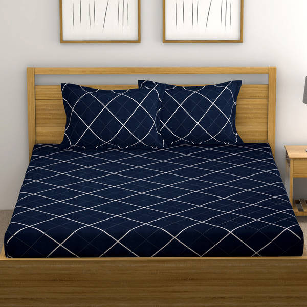 Window Pane Checks Printed Double Bedsheet