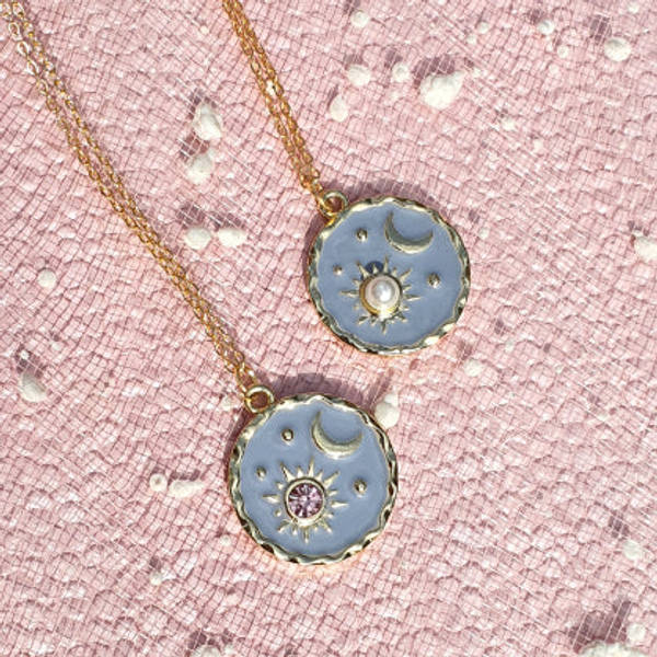 Y2K Charm Pendant Gold Necklace - Sun And Moon - Single Piece