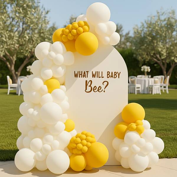 Yellow and White Balloon Decoration for Baby Shower