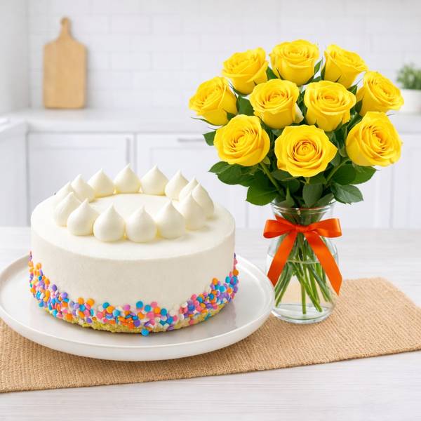 Yellow Roses And Vanilla Cake Delight For Valentine's Day