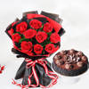 Decadent Chocolate Truffle Cake And Red Roses Bouquet Combo