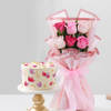 Floral Bliss Cake With Elegant Roses Bouquet