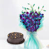 Midnight Truffle Cake And Blue Orchids Bouquet Combo