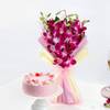 Purple Orchids And Strawberry Cake Valentine's Day Gift Combo