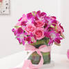 Purple Orchids & Pink Roses In Round Vase