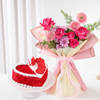 Red Velvet Heart Cake With Floral Mix Bouquet