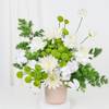 Serene White Blooms In Striped Ceramic Planter